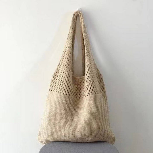 CWAB1952_SOLID COLOR VINTAGE KNIT TOTE BAG