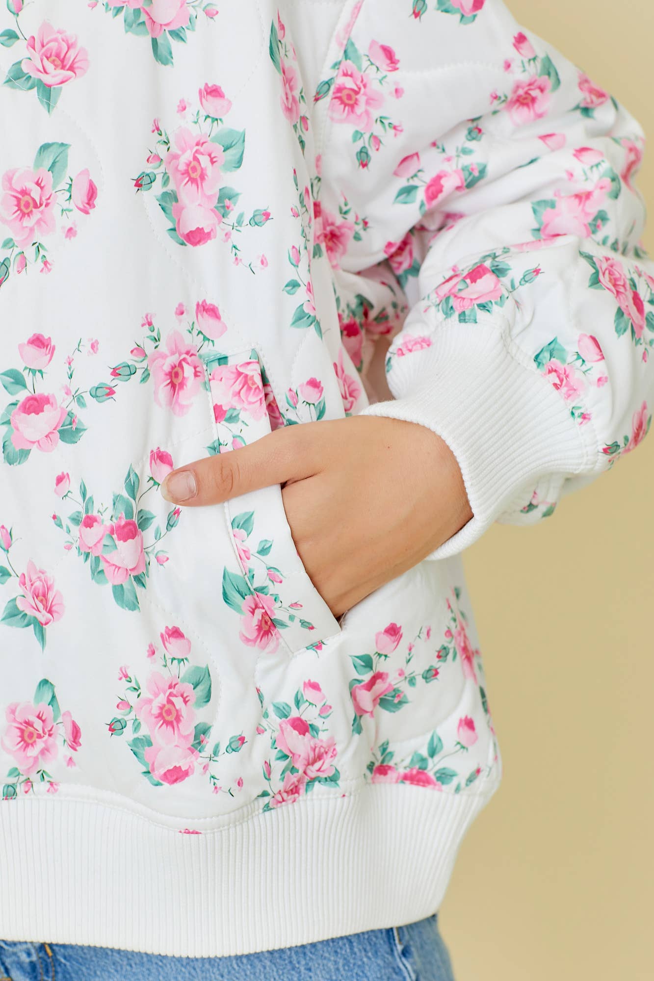 Floral Printed Oversized Quilted Bomber Jacket