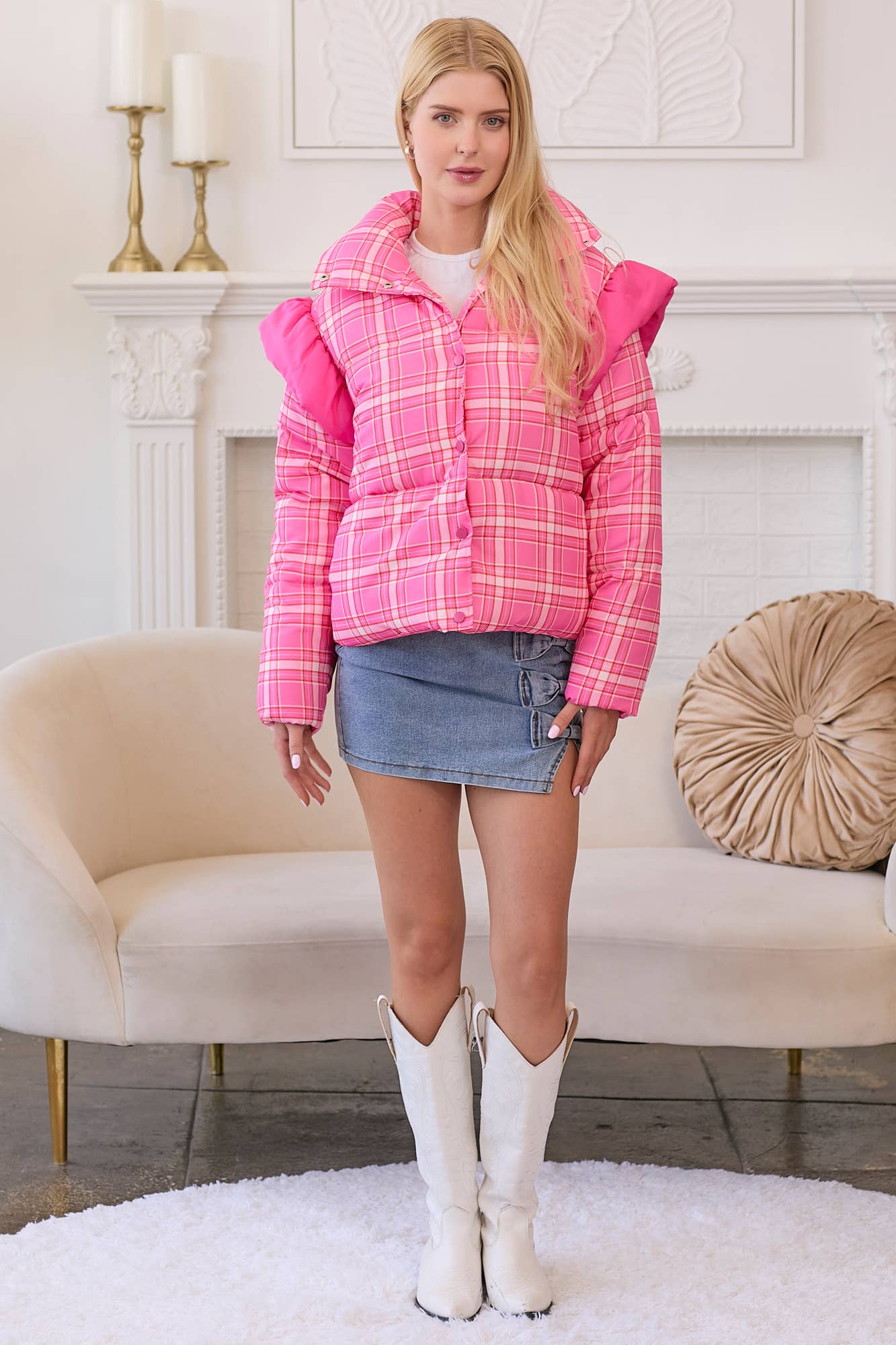 Puffer Jacket With Shoulder Ruffle Detail