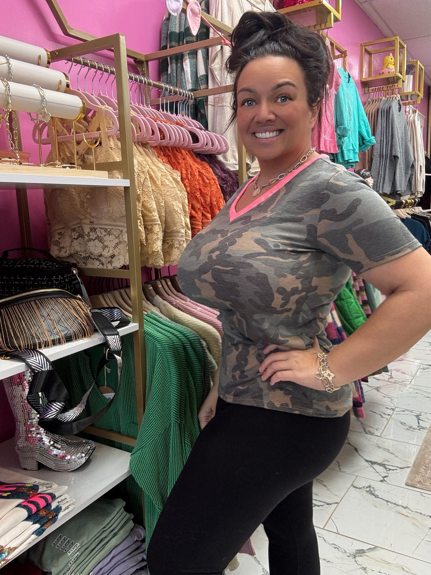 Camo Pink Collared Top