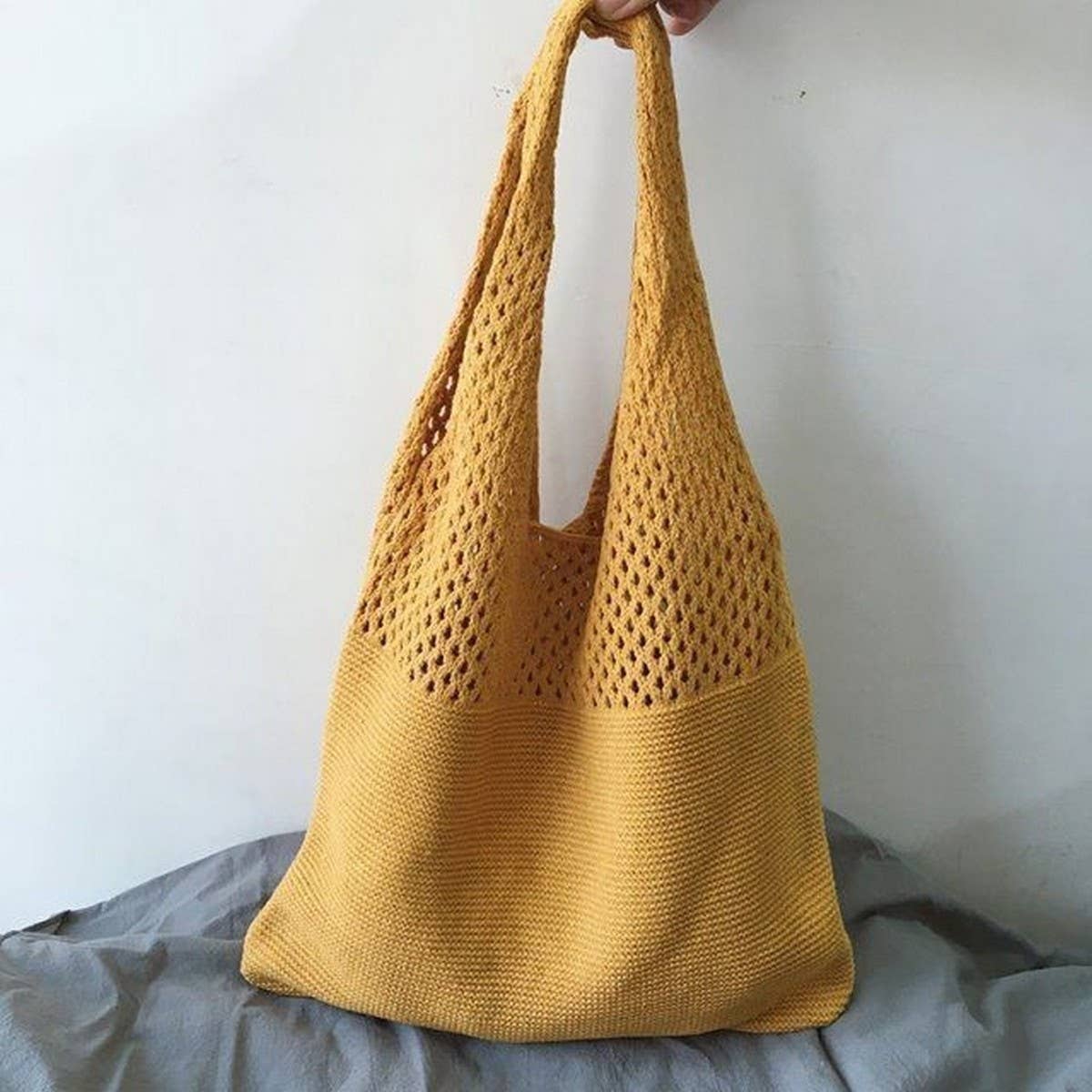 CWAB1952_SOLID COLOR VINTAGE KNIT TOTE BAG