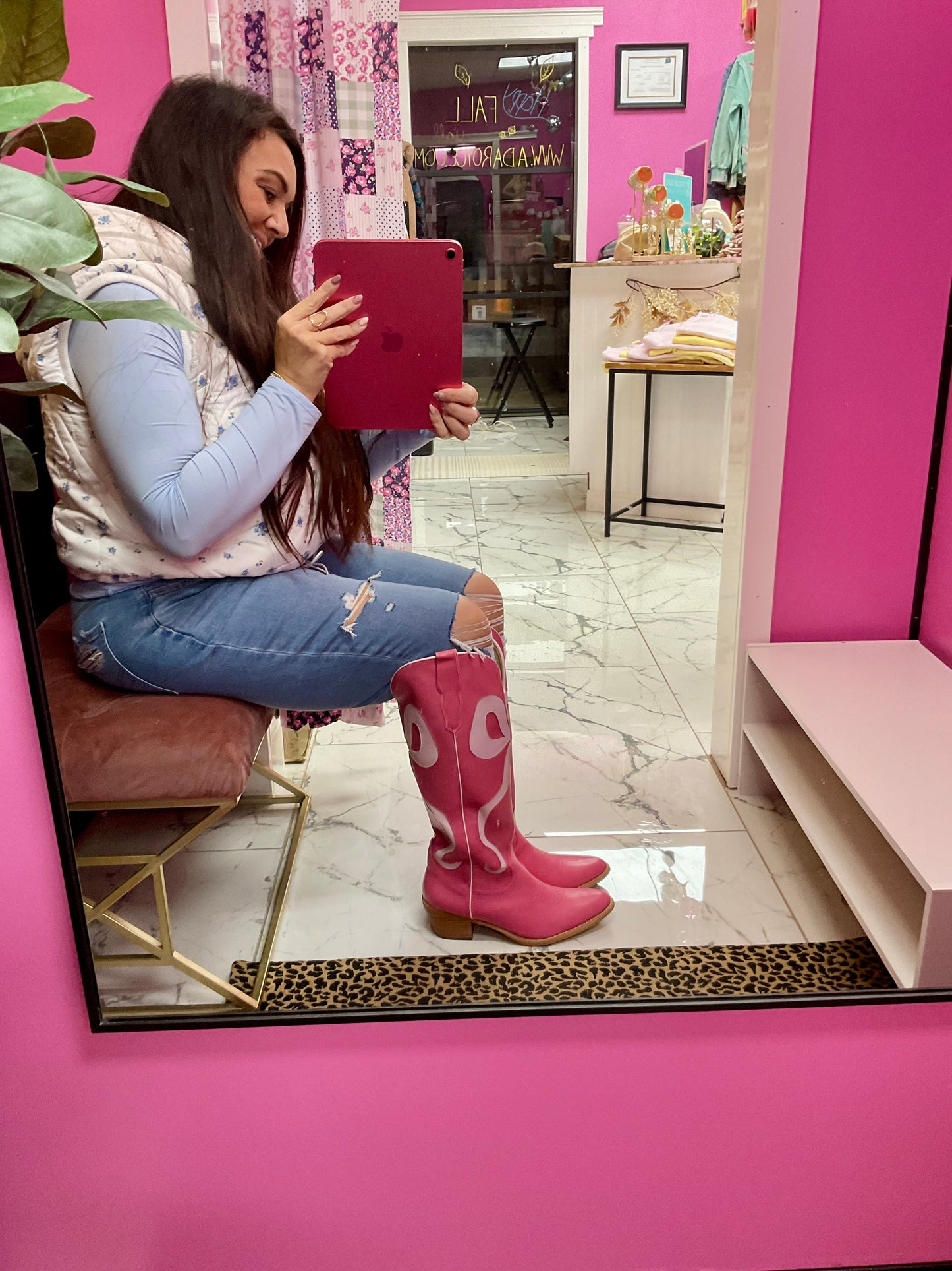 Dolly Pink Bow Tall Boots