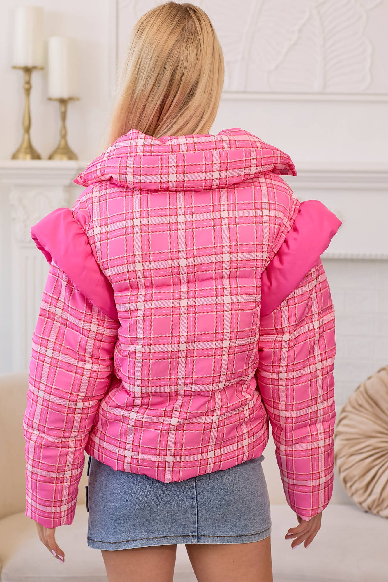 Puffer Jacket With Shoulder Ruffle Detail