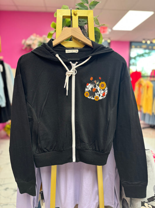 Cow Pumpkin Black Fleece Zip