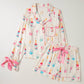 Wine Glass Print Bow Knot Two Piece Pajama Set