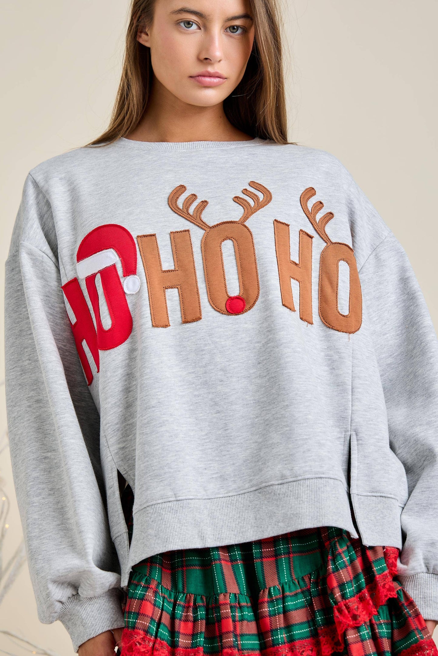 Christmas "HOHOHO" Patchwork Fleece Sweatshirt