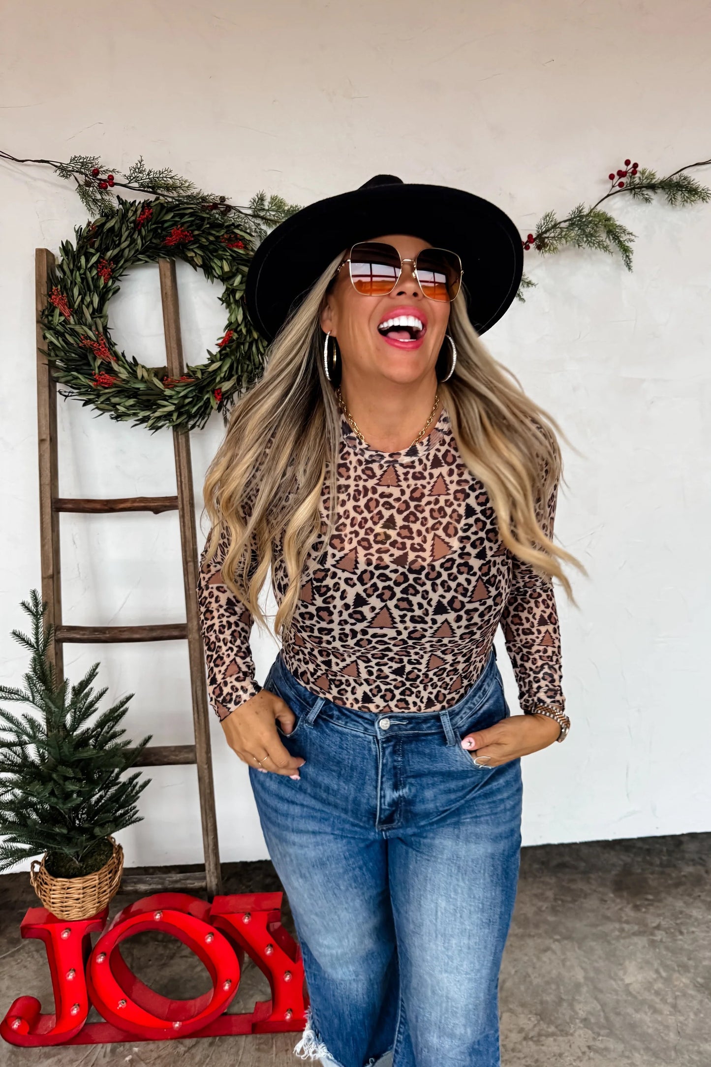 Wild Holiday Mesh Long Sleeve Top