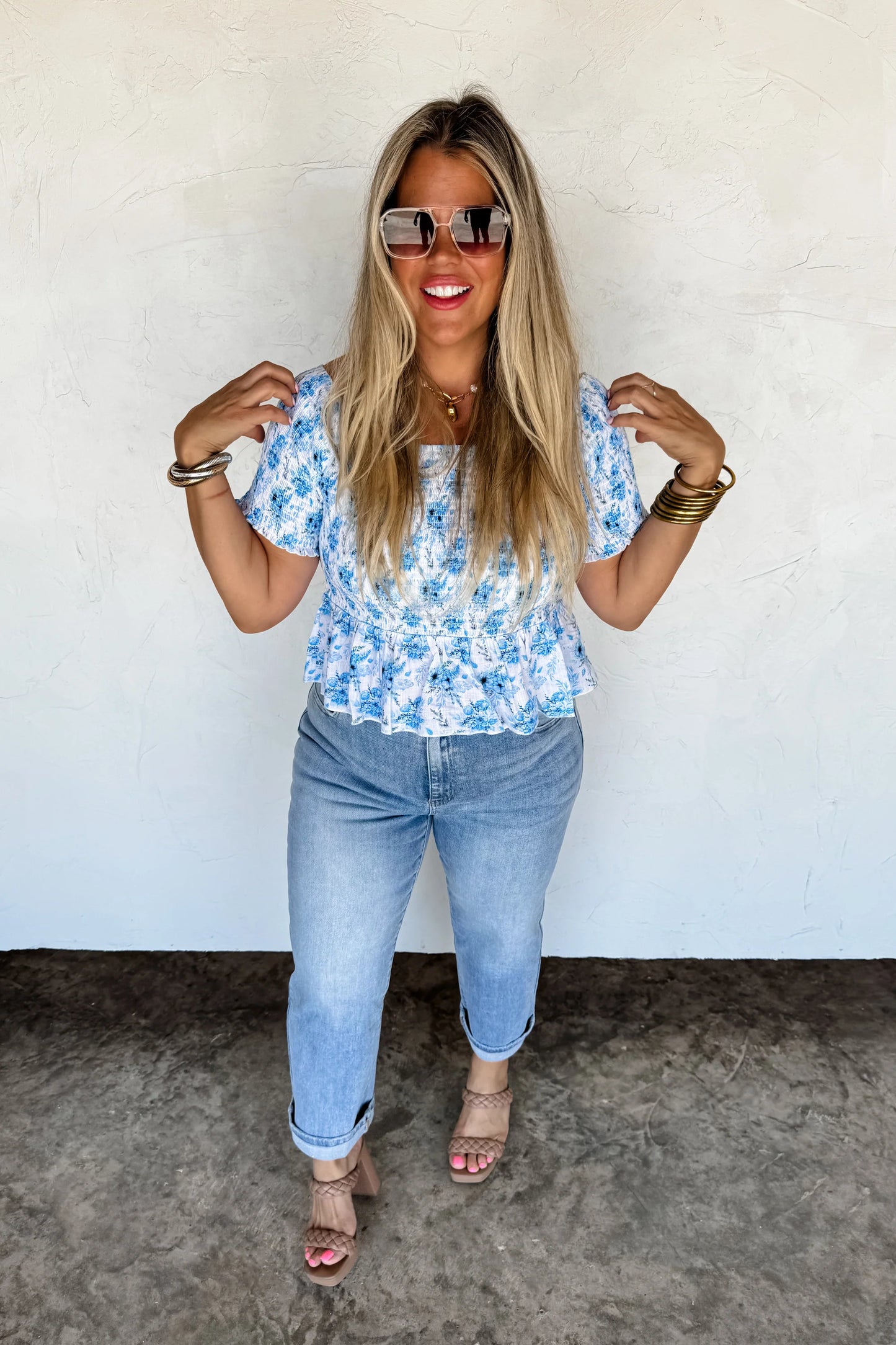 BLAKELEY ESSIE FLORAL SMOCKED TOP