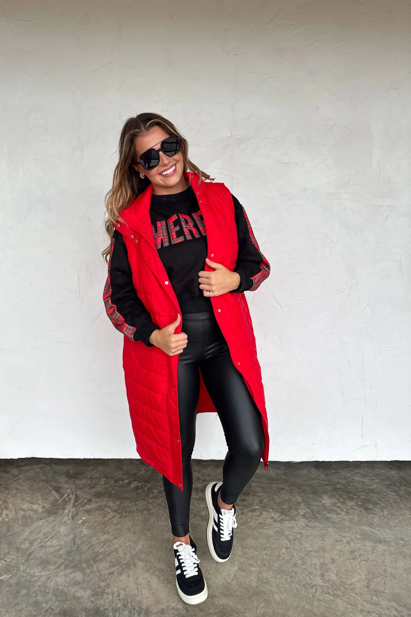 BLAKELEY Merry Christmas Plaid Top