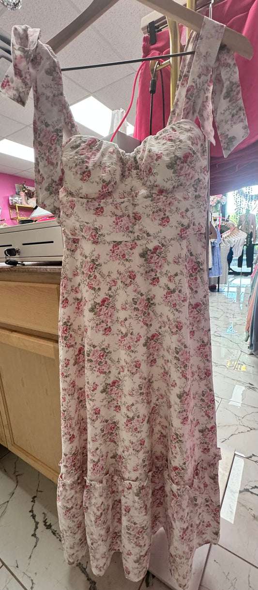 Blu Pepper Ivory/Pink Shoulder Tie Maxi