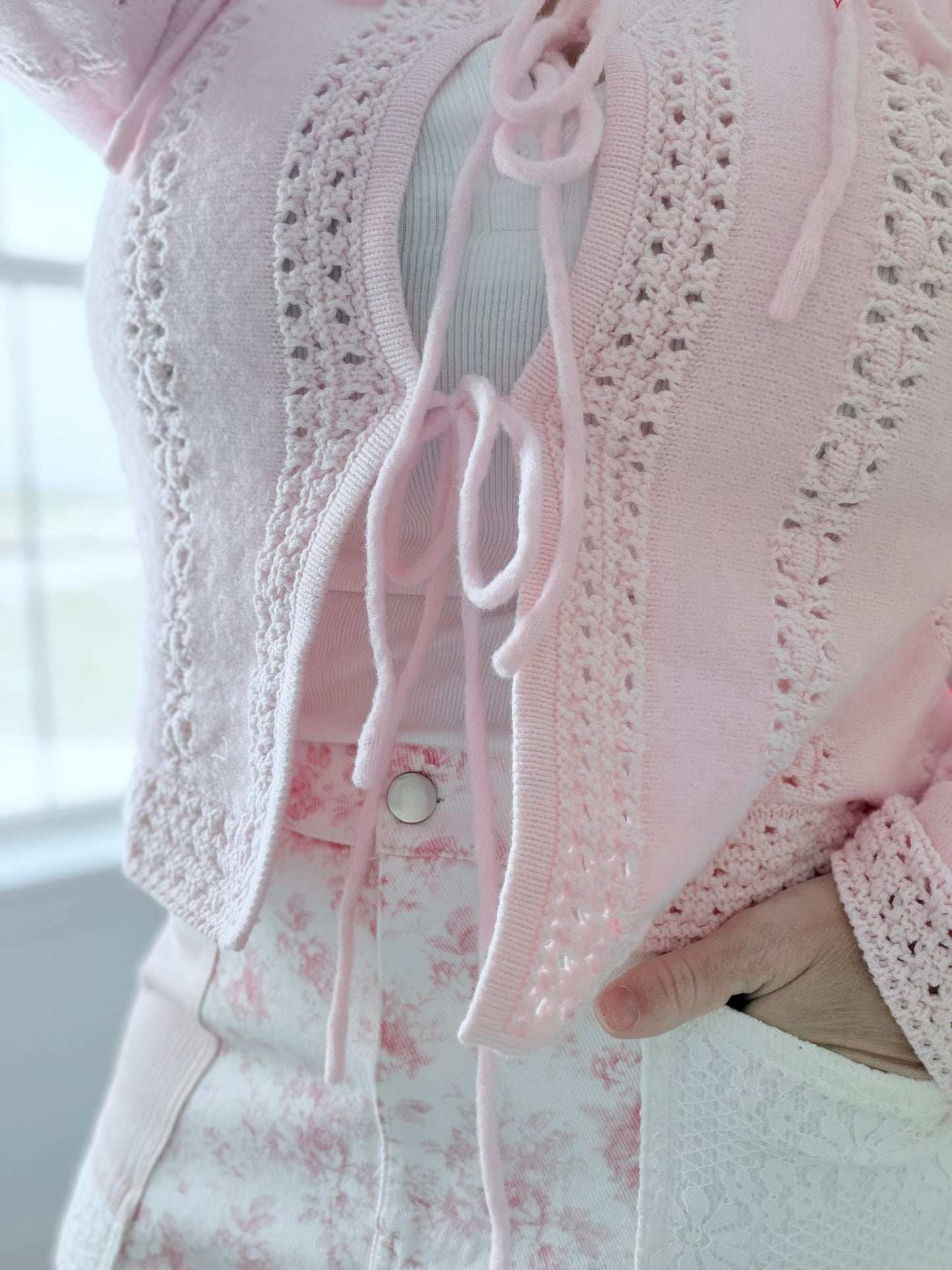 Petal Lace-Up Knit Cardigan 🌸