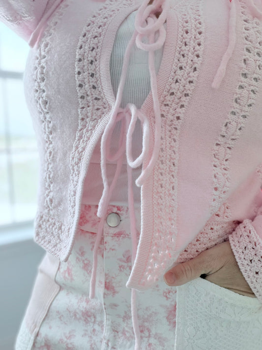 Petal Lace-Up Knit Cardigan 🌸
