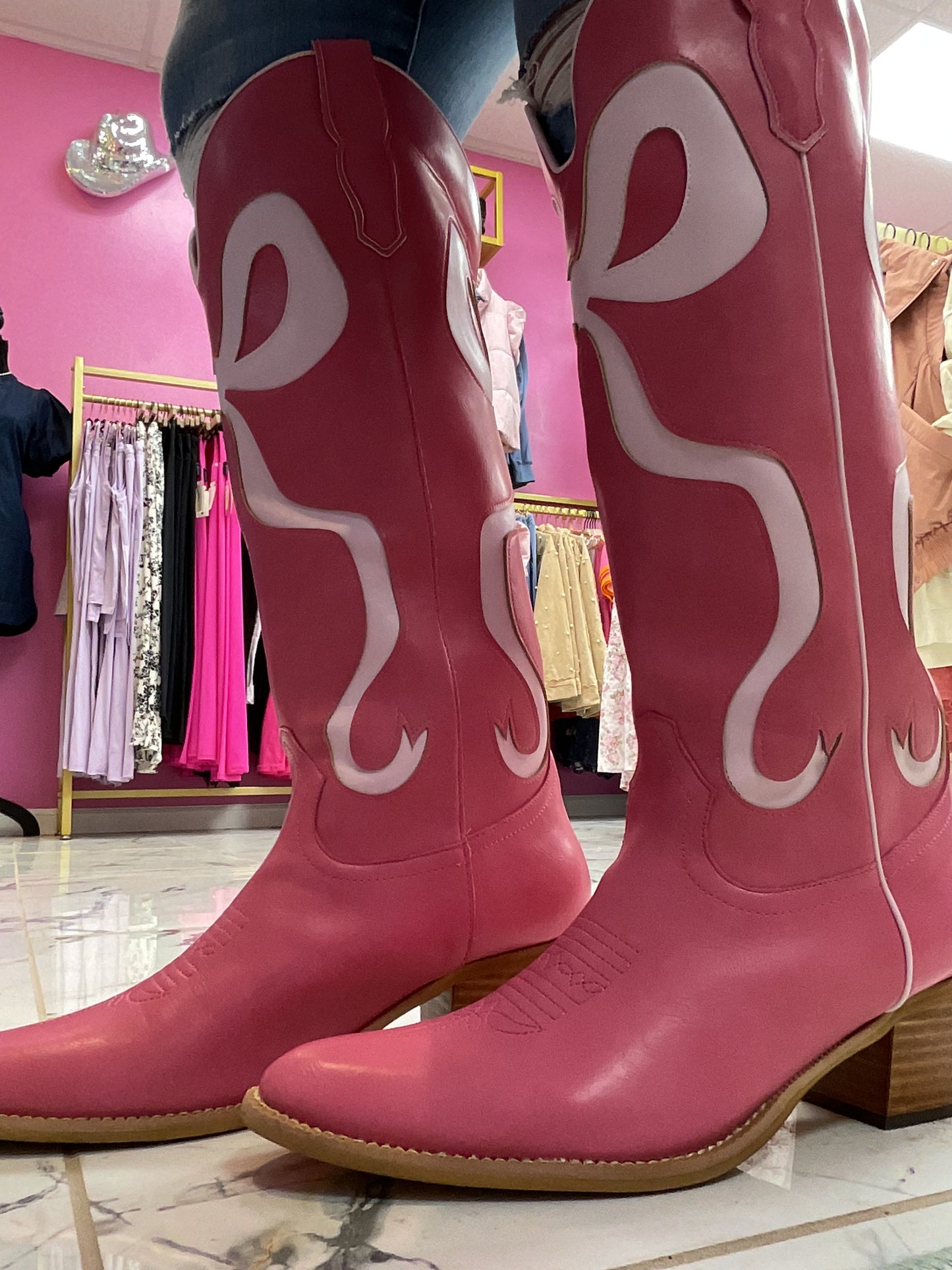 Dolly Pink Bow Tall Boots