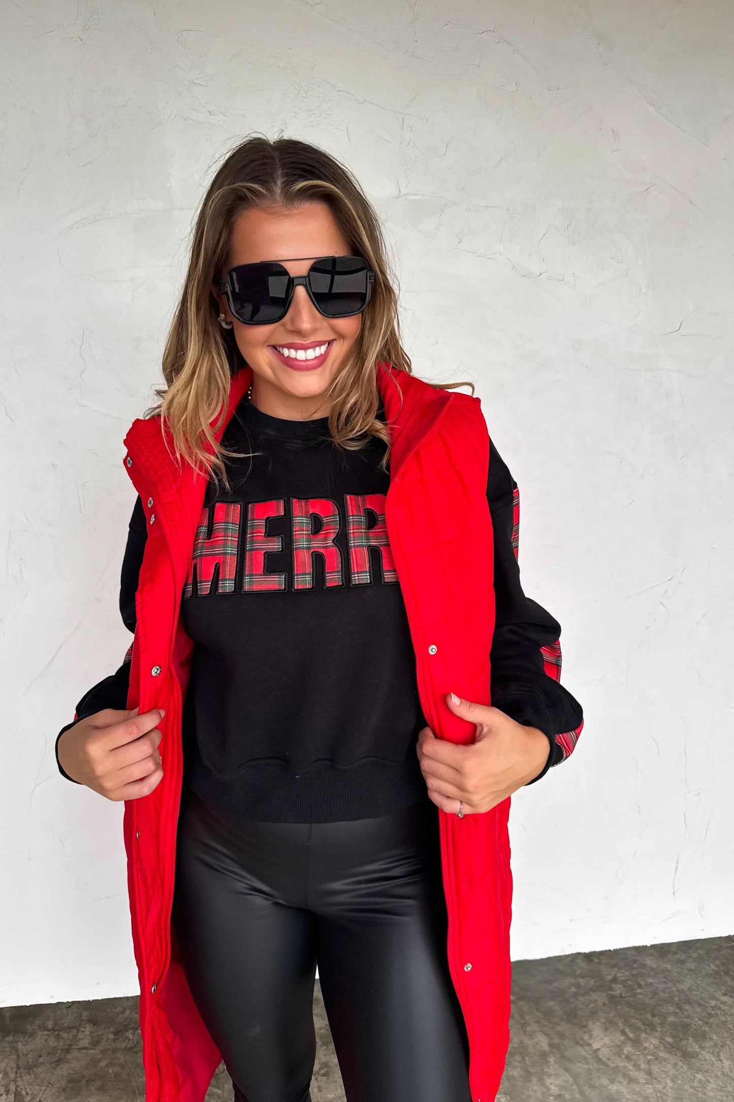 BLAKELEY Merry Christmas Plaid Top