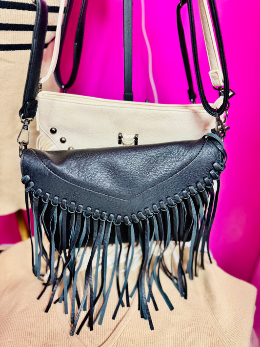 Leather Hobo Fringe Crossbody Tassel Purse