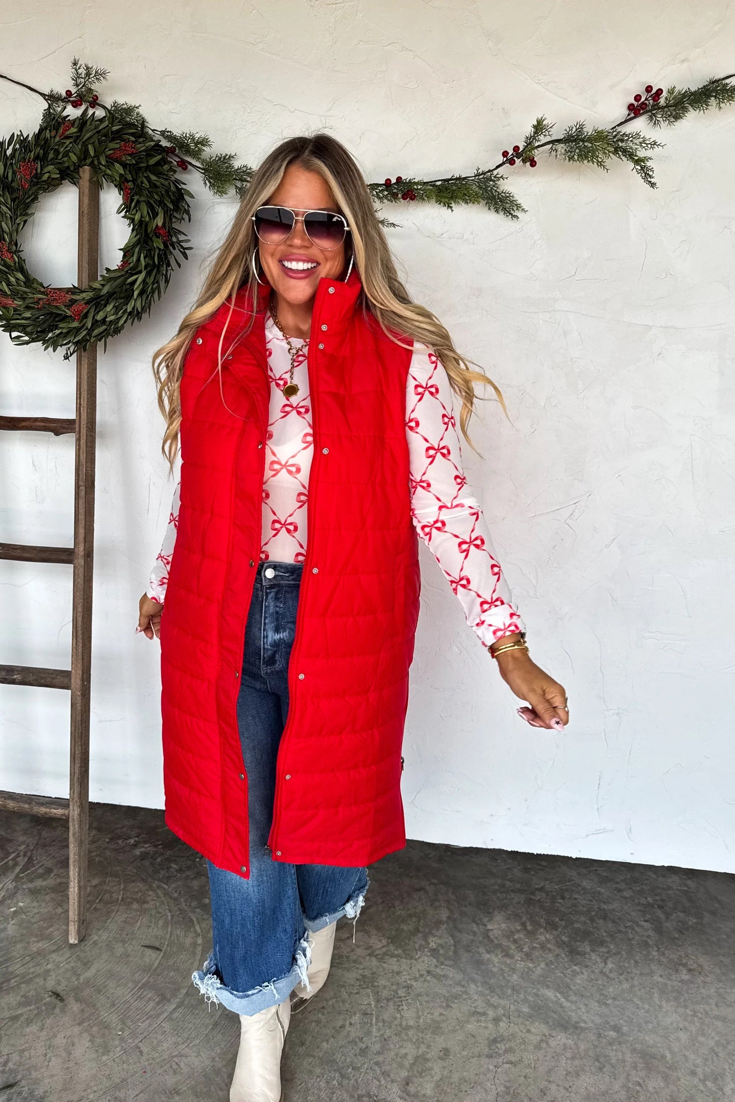 Candy Cane Bow Mesh Long Sleeve Top