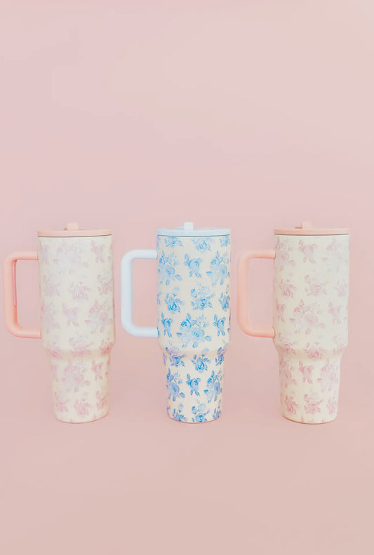 Cream & Pink Floral 40oz Tumbler