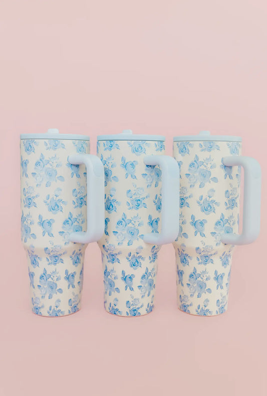 Cream & Blue Floral 40oz Tumbler