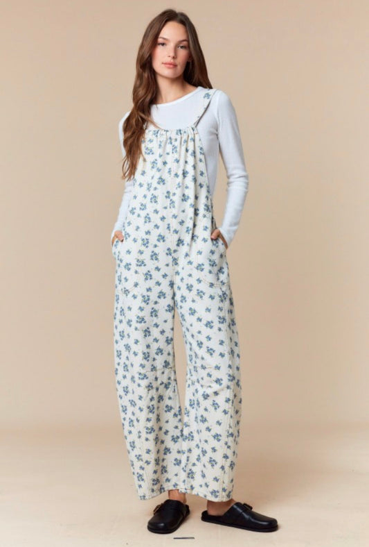 Blue Blossom Tie-Back Overalls