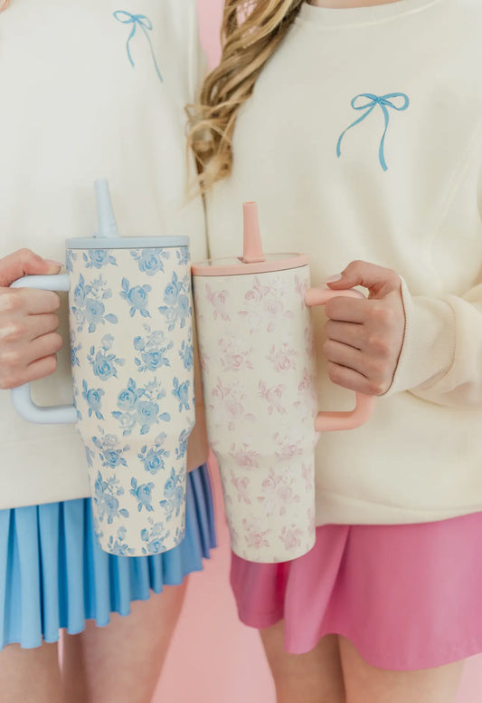 Cream & Pink Floral 40oz Tumbler