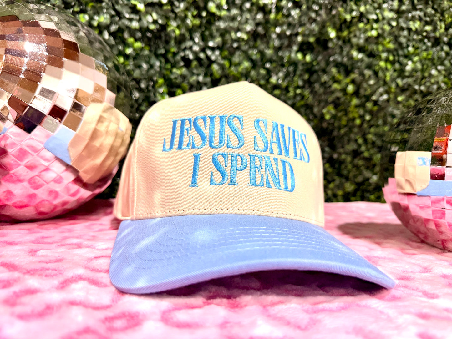 JESUS SAVES I SPEND Embroidery Trucker Hat