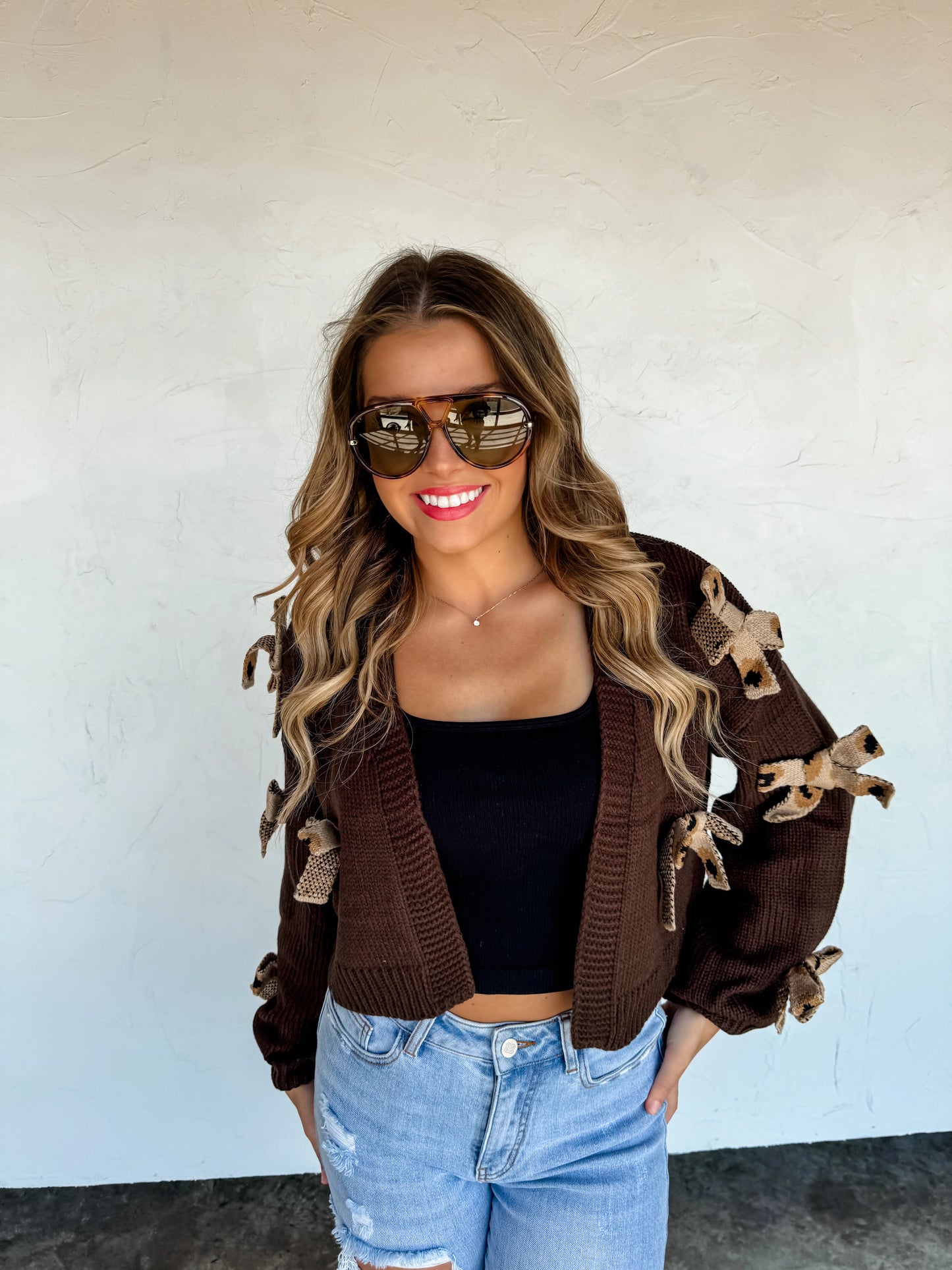 Cocoa Bow-Tie Chunky Knit Cardigan