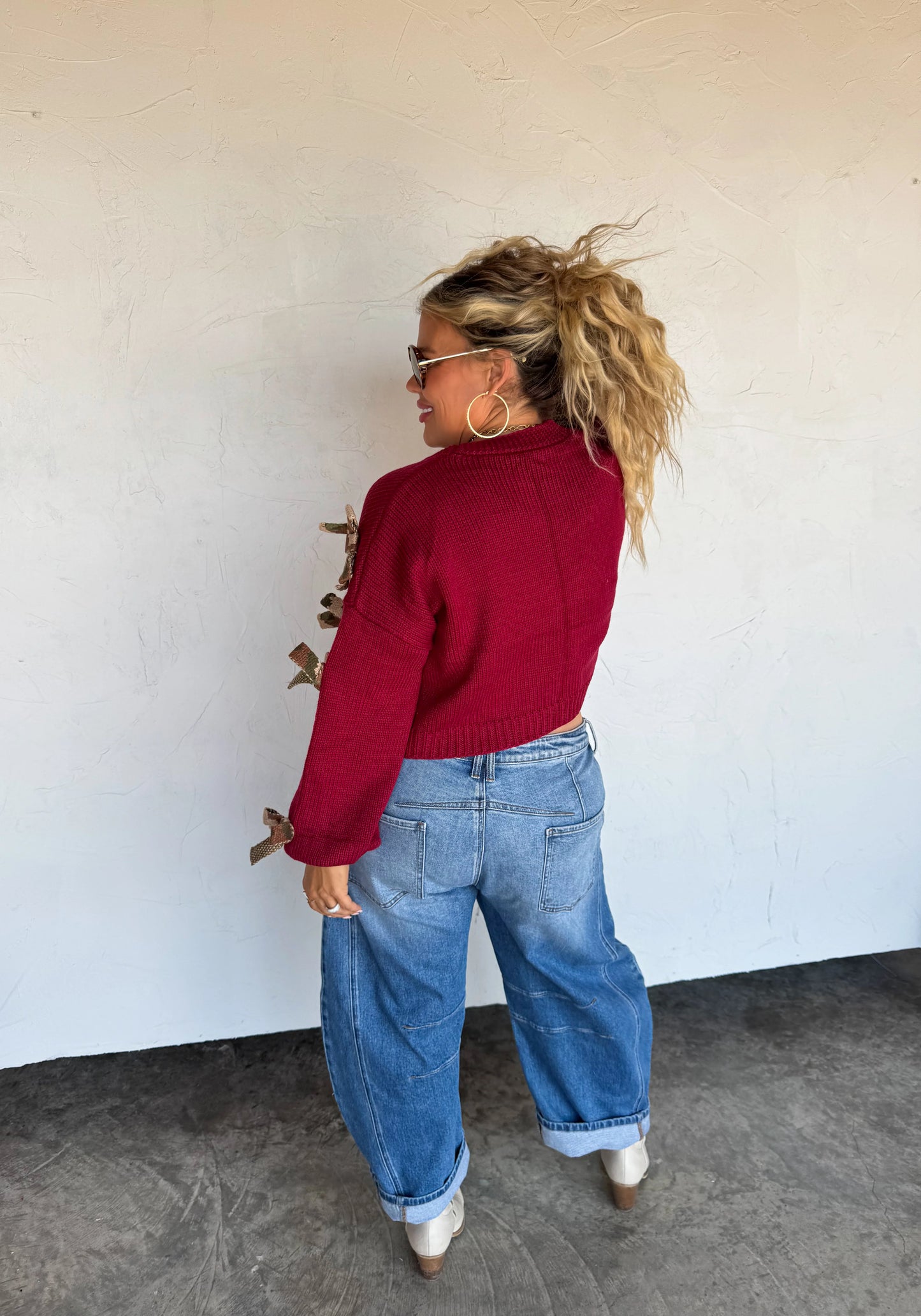 Cranberry Bow-Tie Chunky Knit Cardigan
