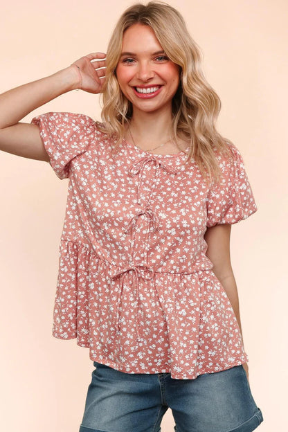 PLUS MAUVE BABYDOLL FLORAL TOP