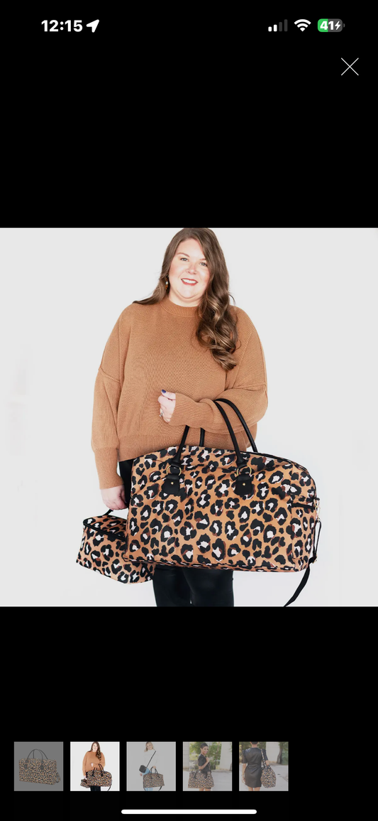 Brown Leopard Duffle Bag