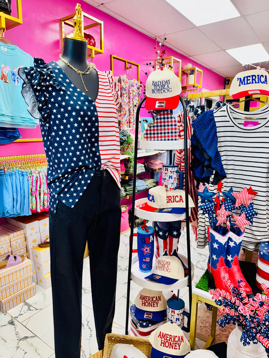 AmericA! Ruffle Sleeve Flag Top