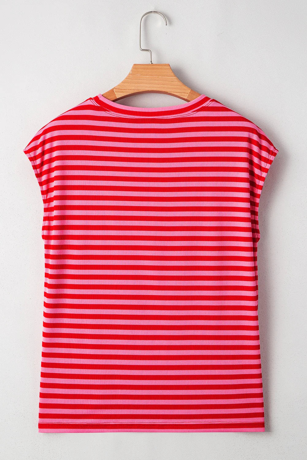 Red & Pink Striped Cap Top