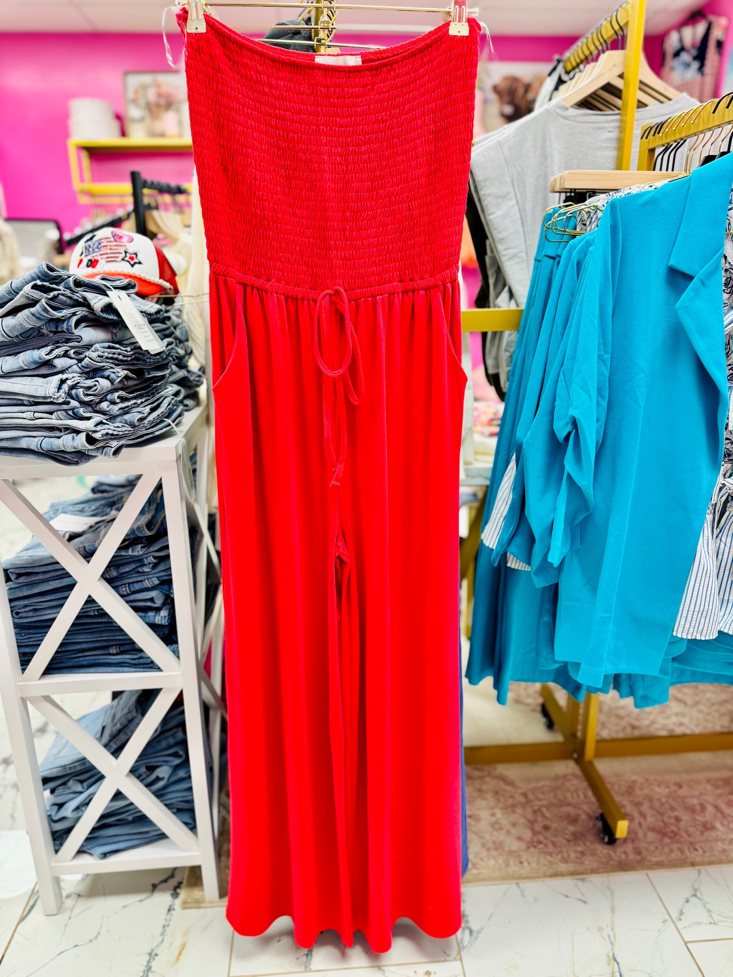 Rumor Goin' Round Smocked Jumpsuit
