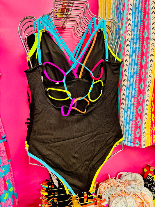 Rainbow Strappy 1 Piece Bathing Suit