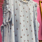 Blue Floral Ribbed Flutter Sleeve Top