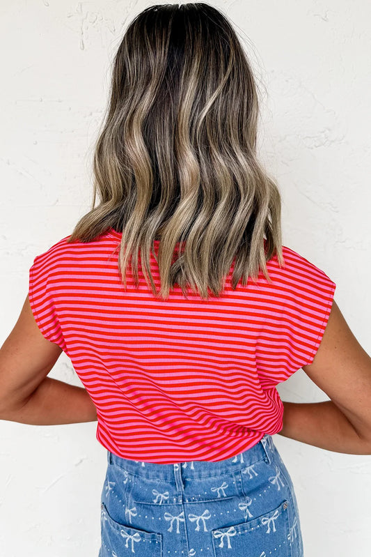 Red & Pink Striped Cap Top