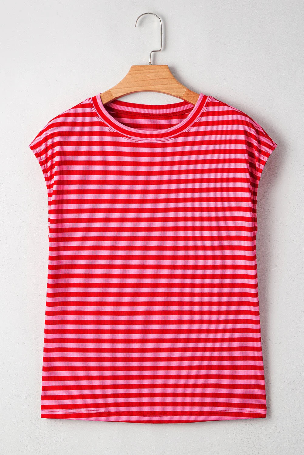 Red & Pink Striped Cap Top