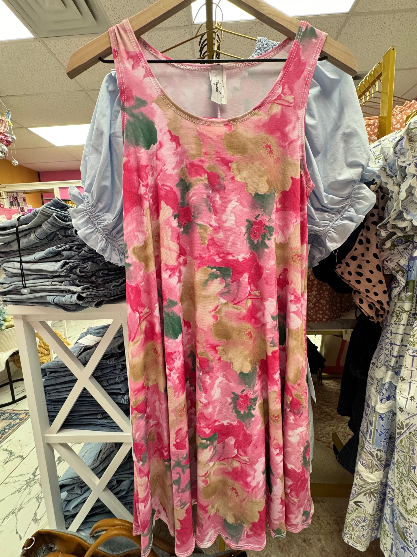 Watercolor Floral Pocketed Tank Dress