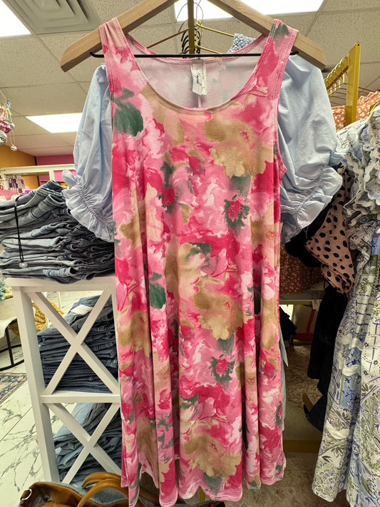 Watercolor Floral Pocketed Tank Dress