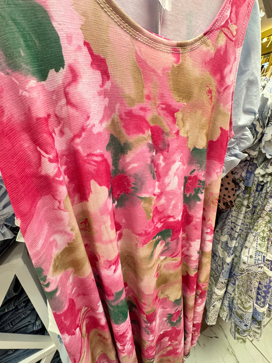 Watercolor Floral Pocketed Tank Dress