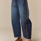 Binding Detailed Waist Belt Denim Barrel Jean