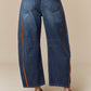 Binding Detailed Waist Belt Denim Barrel Jean