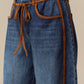 Binding Detailed Waist Belt Denim Barrel Jean