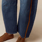 Binding Detailed Waist Belt Denim Barrel Jean