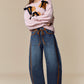 Binding Detailed Waist Belt Denim Barrel Jean
