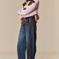 Binding Detailed Waist Belt Denim Barrel Jean