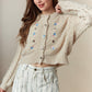 Flower Embroidery Detail Button Down Cardigan