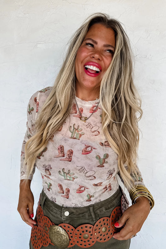 BOOTS & BLOOMS COLLECTION MESH TOPS
