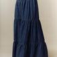 Washed Denim Pleats Detail Long Skirt