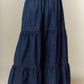 Washed Denim Pleats Detail Long Skirt