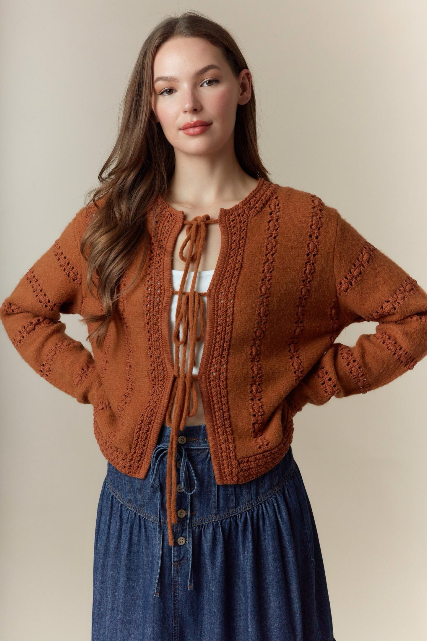 3 Bow Tie Strap Sweater Cardigan